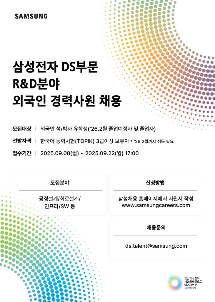2025 삼성전자 DS부문 외국인 경력사원채용 포스터